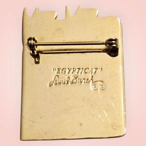 Laurel Burch "Egypticat" Brooch Cloisonne Gold Plated Yellow Orange Enamal Cats - Picture 2 of 2